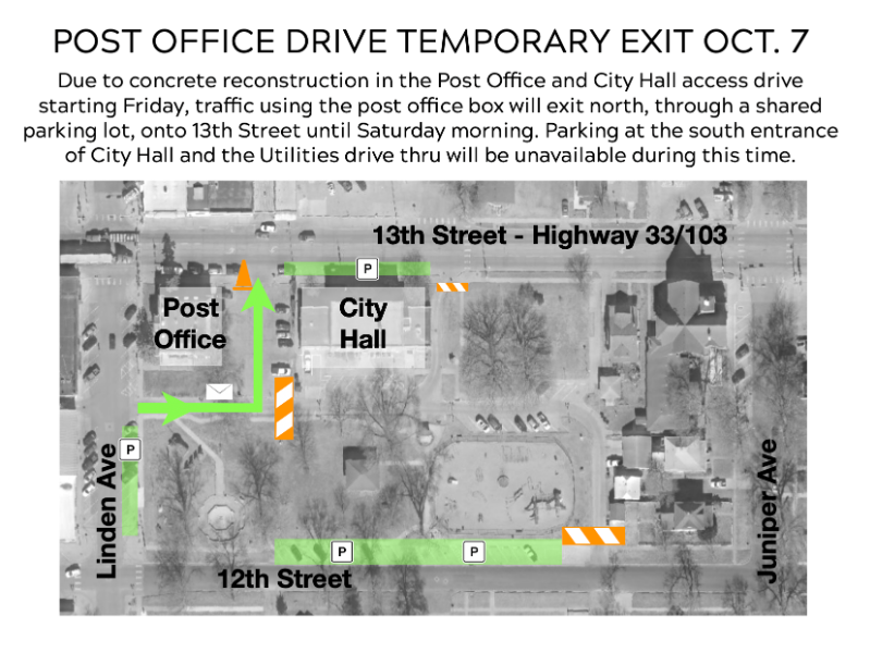 City of Crete Nebraska Post Office drive temporary exit on Oct. 7