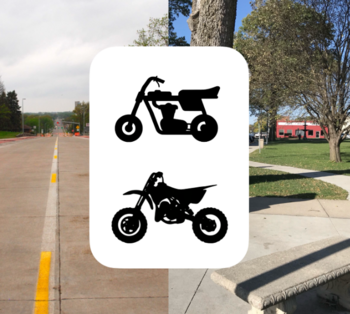 graphic of street and park scenes with minibike images